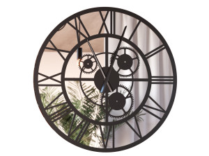 Wanduhr mit Spiegel, Metall, Loft mit Zahnrädern 80 cm