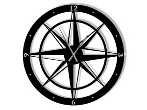 Große Metalldekoration Uhr Windrose 100 cm - schwarz matt