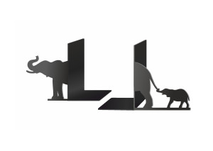 Buchstützen Metall Elefant P09 2 Stück - schwarz matt