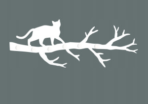 Kleiderhaken Zweigstelle Katze 80 cm - weiß matt