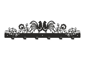 Wandhaken Hähne 60 cm - schwarz matt