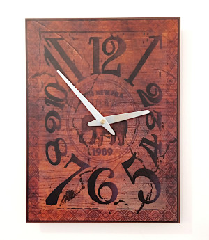 Prostokątny ciemny zegar z motywem słonia 30 cm