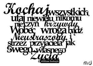 Napis cytat metalowy Kochaj 45 cm - złoty