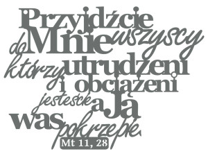 Dekoracja ścienna metalowa Cytat z biblii 40 cm - srebrny