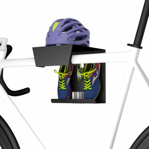 Wieszak rowerowy z półką na kask i buty - złoty