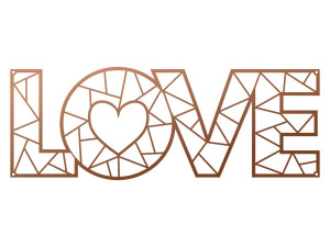 Dekoracja ścienna metalowa Love DES016 100 cm - miedziany