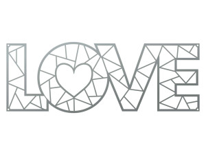 Dekoracja ścienna metalowa Love DES016 100 cm - srebrny