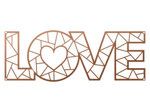 Dekoracja ścienna metalowa Love DES016 70 cm - miedziany