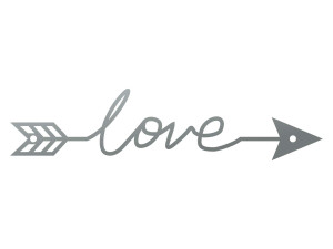 Dekoracja ścienna metalowa Love strzała 40 cm - srebrny