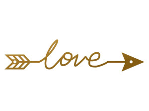 Dekoracja ścienna metalowa Love strzała 40 cm - złoty