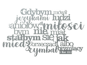 Dekoracja metalowa napis na ścianę Psalm II 60 cm - srebrny