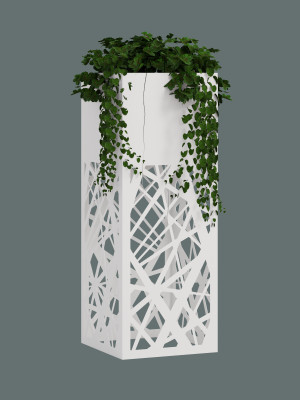 Kwietnik metalowy AŻUROWY A03 30x30x80 - biały matowy