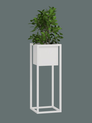 Kwietnik z wewnętrzną donicą 30x30x80 - biały matowy