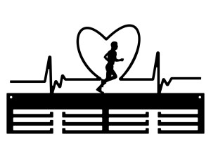 Wieszak na medale Rytm serca chłopak I 40 cm - czarny mat