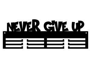 Wieszak na medale Never give up 40 cm - czarny matowy