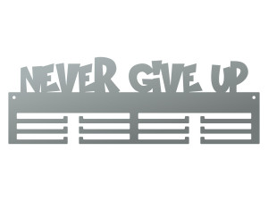 Wieszak na medale Never give up 40 cm - srebrny