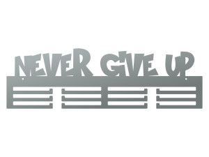Wieszak na medale Never give up 60 cm - srebrny
