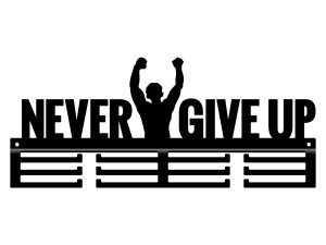 Wieszak na medale Never Give Up 2 40 cm - czarny mat