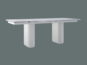 Rozkładany stół do salonu ze spieku kwarcowego Torvo - biały matowy - 240 x 100 cm - 320 x 100 cm (10-14 osób)