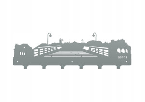 Duży wieszak metalowy Miasto Sopot 60 cm - srebrny