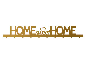 Długi wieszak na kurtki Home sweet home 100 cm - złoty