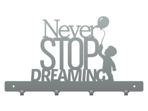 Krótki wieszak ścienny Never stop dreaming 40 cm - srebrny