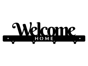 Krótki wieszak do przedpokoju Welcome home 40 cm - czarny mat