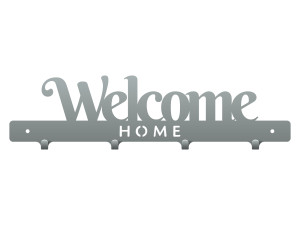 Krótki wieszak do przedpokoju Welcome home 40 cm - srebrny