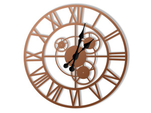 Zegar metalowy Loft z trybami 40 cm - miedziany