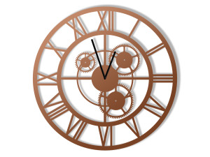 Zegar metalowy Loft z trybami 50 cm - miedziany
