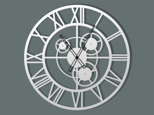 Zegar metalowy Loft z trybami 60 cm - biały matowy