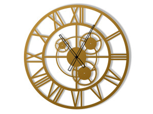 Zegar metalowy Loft z trybami 60 cm - złoty