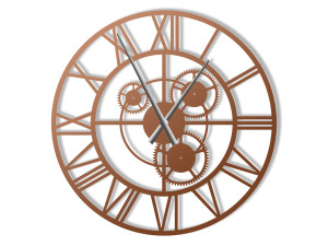 Zegar metalowy Loft z trybami 70 cm - miedziany
