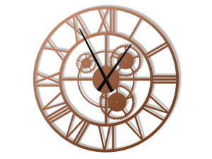 Duży zegar metalowy Loft z trybami 80 cm - miedziany