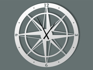 Duży zegar metalowy Róża Wiatrów 100 cm - biały matowy