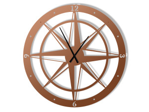 Duży zegar metalowy Róża Wiatrów 100 cm - miedziany