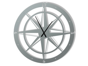 Duży zegar metalowy Róża Wiatrów 100 cm - srebrny