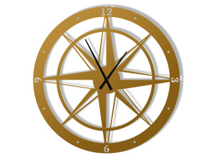 Duży zegar metalowy Róża Wiatrów 100 cm - złoty