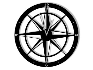 Zegar metalowy Róża Wiatrów 40 cm - czarny matowy