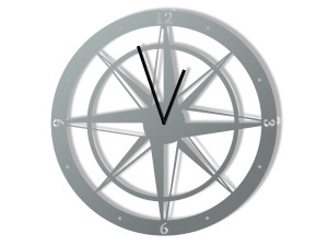 Zegar metalowy Róża Wiatrów 40 cm - srebrny