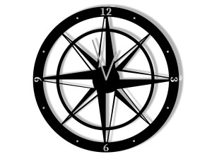 Zegar metalowy Róża Wiatrów 50 cm - czarny matowy