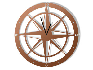 Zegar metalowy Róża Wiatrów 50 cm - miedziany