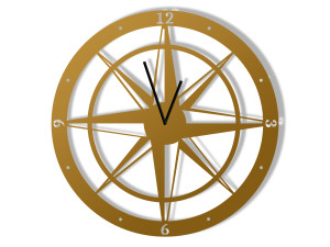 Zegar metalowy Róża Wiatrów 50 cm - złoty
