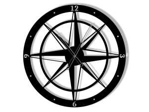 Zegar metalowy Róża Wiatrów 60 cm - czarny matowy