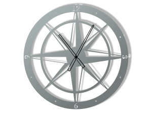 Zegar metalowy Róża Wiatrów 60 cm - srebrny
