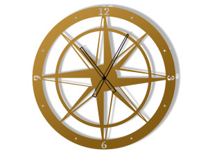 Zegar metalowy Róża Wiatrów 60 cm - złoty