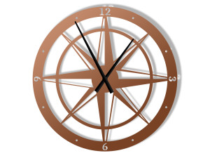 Zegar metalowy Róża Wiatrów 70 cm - miedziany