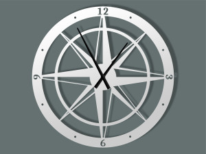Duży zegar metalowy Róża Wiatrów 80 cm - biały matowy