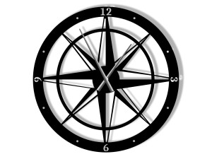 Duży zegar metalowy Róża Wiatrów 80 cm - czarny matowy