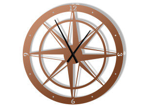 Duży zegar metalowy Róża Wiatrów 80 cm - miedziany